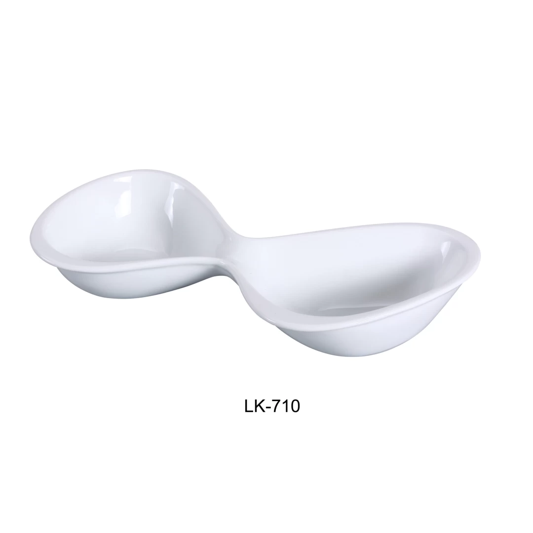 Yanco LK-710 Double Bowl, 4-Oz Each, 10.25" Length, Porcelain, Bone White, Pack of 24