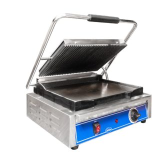 Globe GPGS1410 Single Commercial Panini Press w/ Cast Iron Grooved & Smooth Plates, 120v