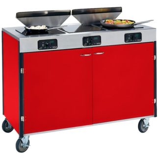 Lakeside 2085 RED 40 1/2" High Mobile Cooking Cart w/ 3 Induction Stove, Red