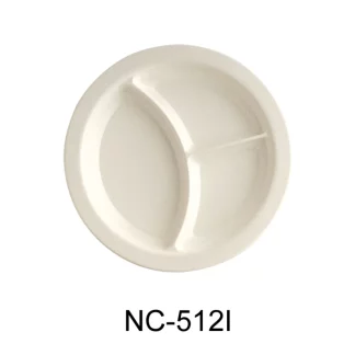 Yanco NC-512I Compartment Collection 3-Compartment Plate With Deep Beveled Foot, 9" Diameter, Melamine, Ivory Color, Pack of 24