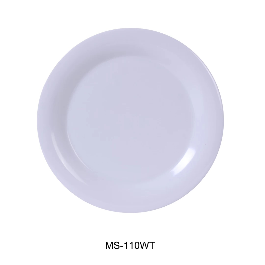 Yanco MS-110WT Mile Stone Narrow Rim Round Plate, 10.5" Diameter, Melamine, White Color, Pack of 24
