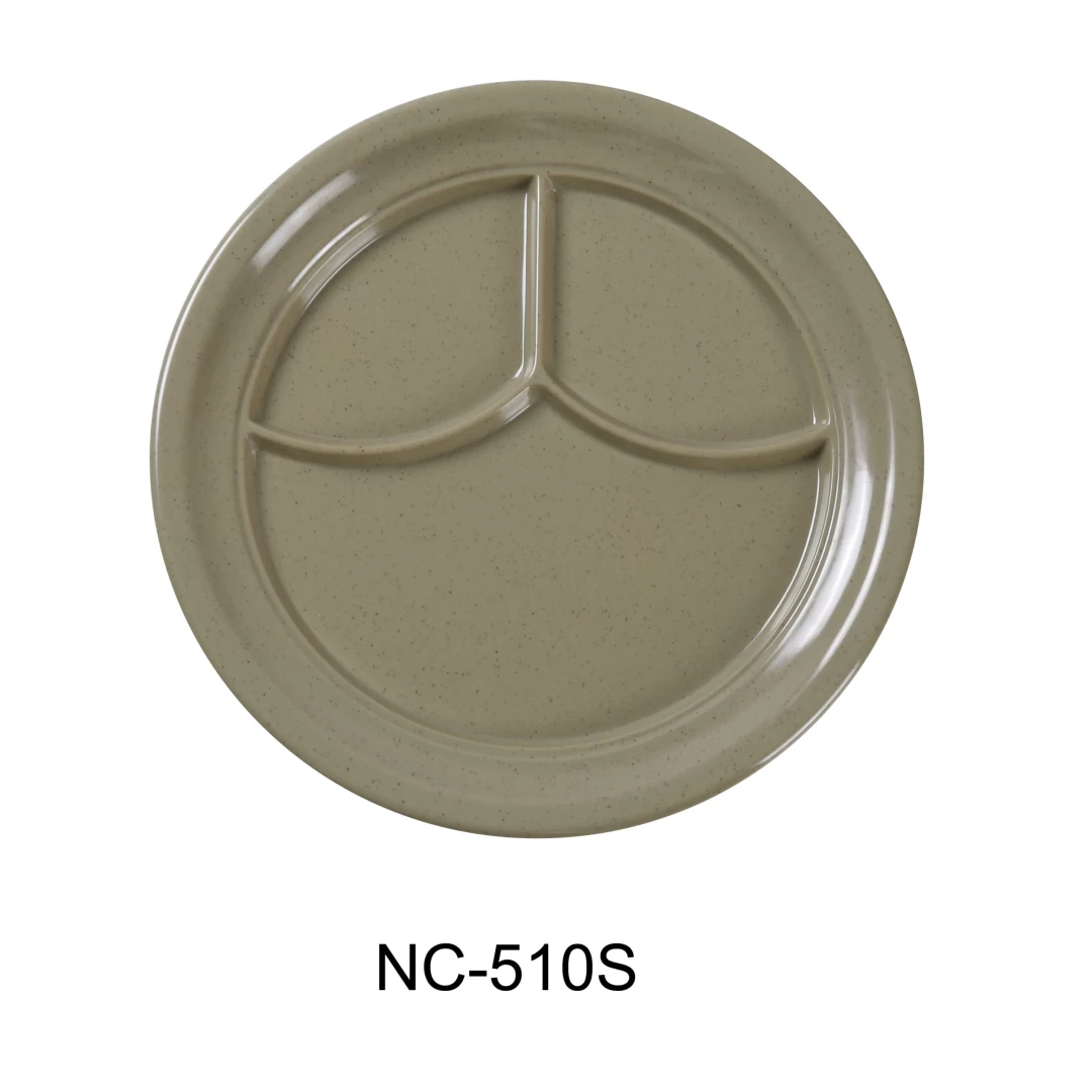 Yanco NC-510S Compartment Collection 3-Compartment Plate, 9" Diameter, Melamine, Sand Color, Pack of 24