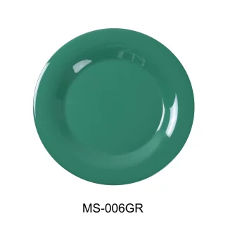 Yanco MS-007GR Mile Stone Wide Rim Round Plate, 7.5" Diameter, Melamine, Green Color, Pack of 48