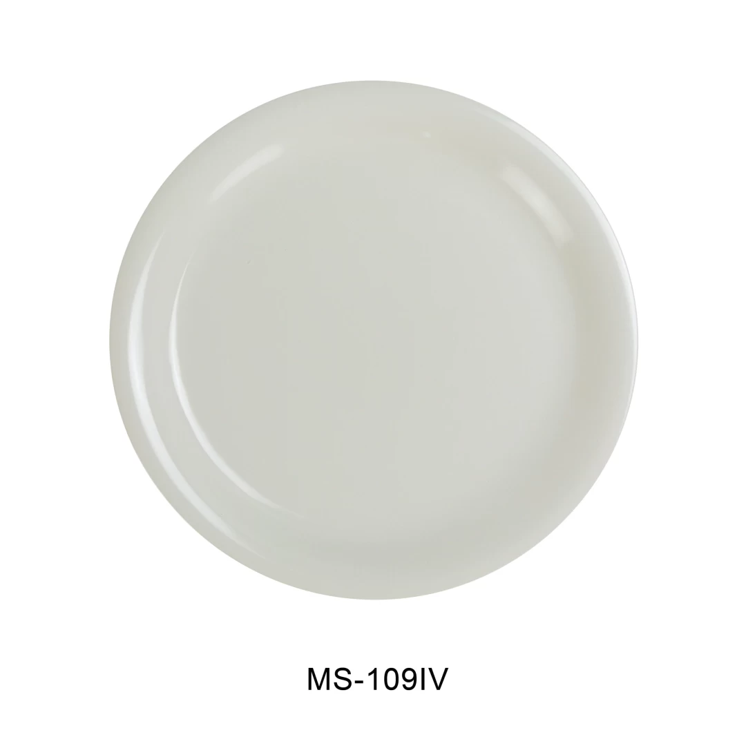 Yanco MS-109IV Mile Stone Narrow Rim Round Plate, 9" Diameter, Melamine, Ivory Color, Pack of 24