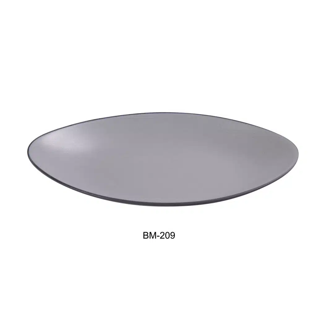 Yanco BM-209 Birmingham 9-5/8" X 6" X 1" Deep Oval Plate, Melamine, Gray And Black, Pack of 24