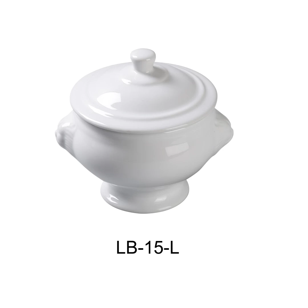 Yanco LB-15-L Accessories Lion Bouillon With Lid, 15 Oz Capacity, 5" Diameter, 5.5" Height, Porcelain, Super White Color, Pack of 24