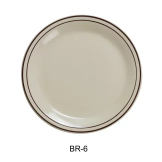 Yanco BR-6 Brown Speckled Plate, 6.5" Diameter, China, American White Color, Pack of 36