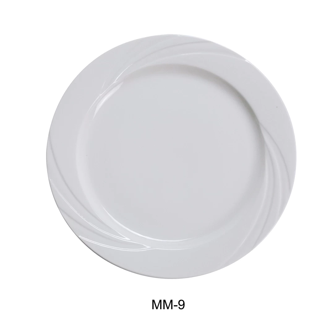 Yanco MM-9 Miami 9.75" Dinner Plate, Porcelain, Bone White Color, Pack of 24