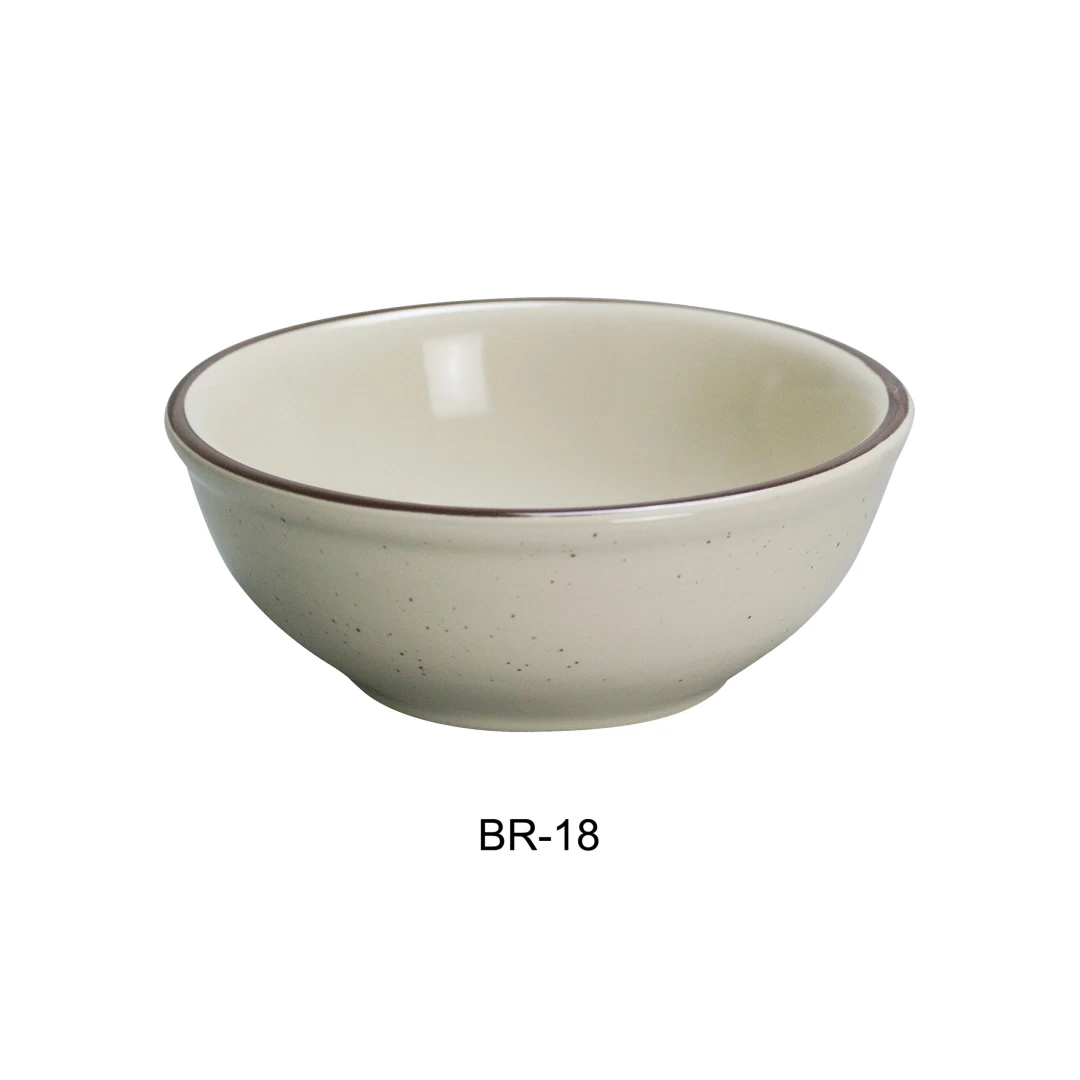 Yanco BR-18 Brown Speckled Nappie, 15 Oz Capacity, 2.25" Height, 5.75" Diameter, China, American White Color, Pack of 36