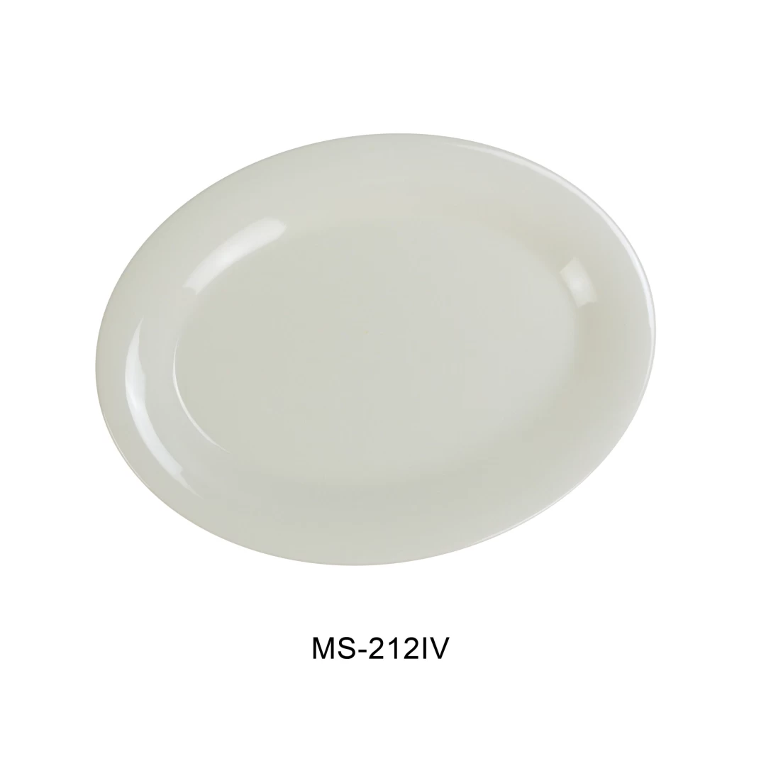 Yanco MS-212IV Mile Stone Oval Platter, 12" Length, 9" Width, Melamine, Ivory Color, Pack of 12