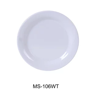 Yanco MS-106WT Mile Stone Narrow Rim Round Plate, 6.5" Diameter, Melamine, White Color, Pack of 48