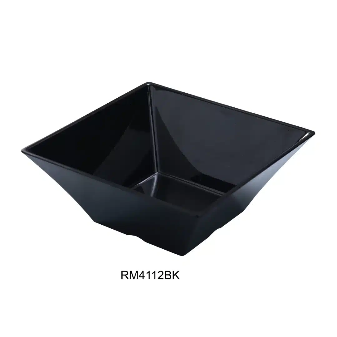 Yanco RM-4112BK Rome Square Bowl, 8 Qt Capacity, 12" Width, 12" Length, 5.5" Height, Melamine, Black Color, Pack of 6
