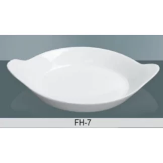 Yanco FH-7 French Handled Dish, 7" Diameter, 0.75" Height, Porcelain, Super White Color, Pack of 24
