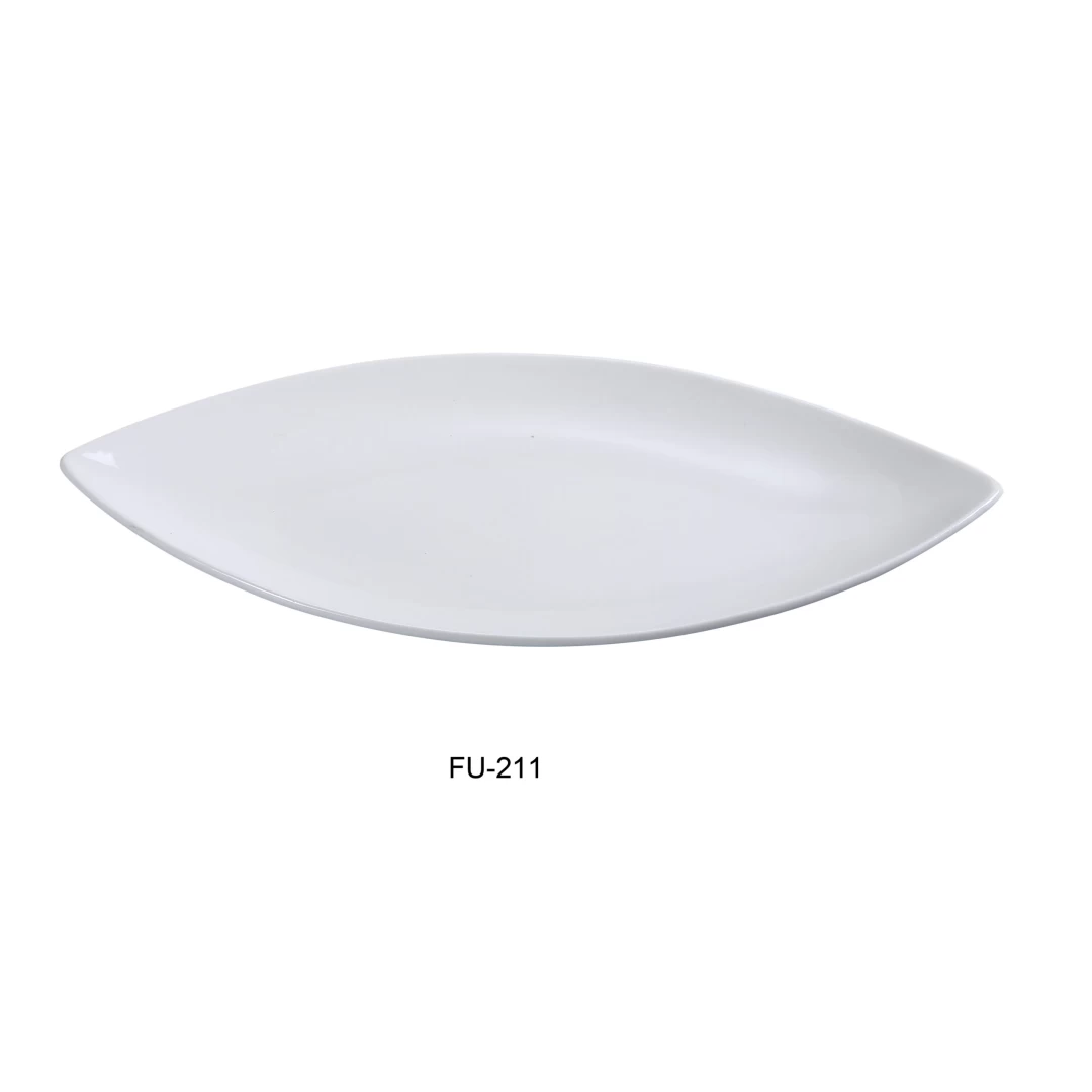 Yanco FU-211 Fuji Oval Plate, 11" Length X 5.5" Width, Porcelain, Bone White, Pack of 12