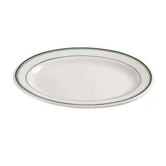 Yanco GB-34 Green Band Platter, 9.5" Length, 6.5" Width, China, American White Color, Pack of 24