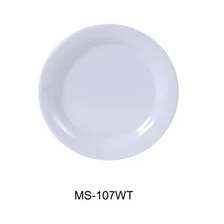 Yanco MS-107WT Mile Stone Narrow Rim Round Plate, 7.25" Diameter, Melamine, White Color, Pack of 48