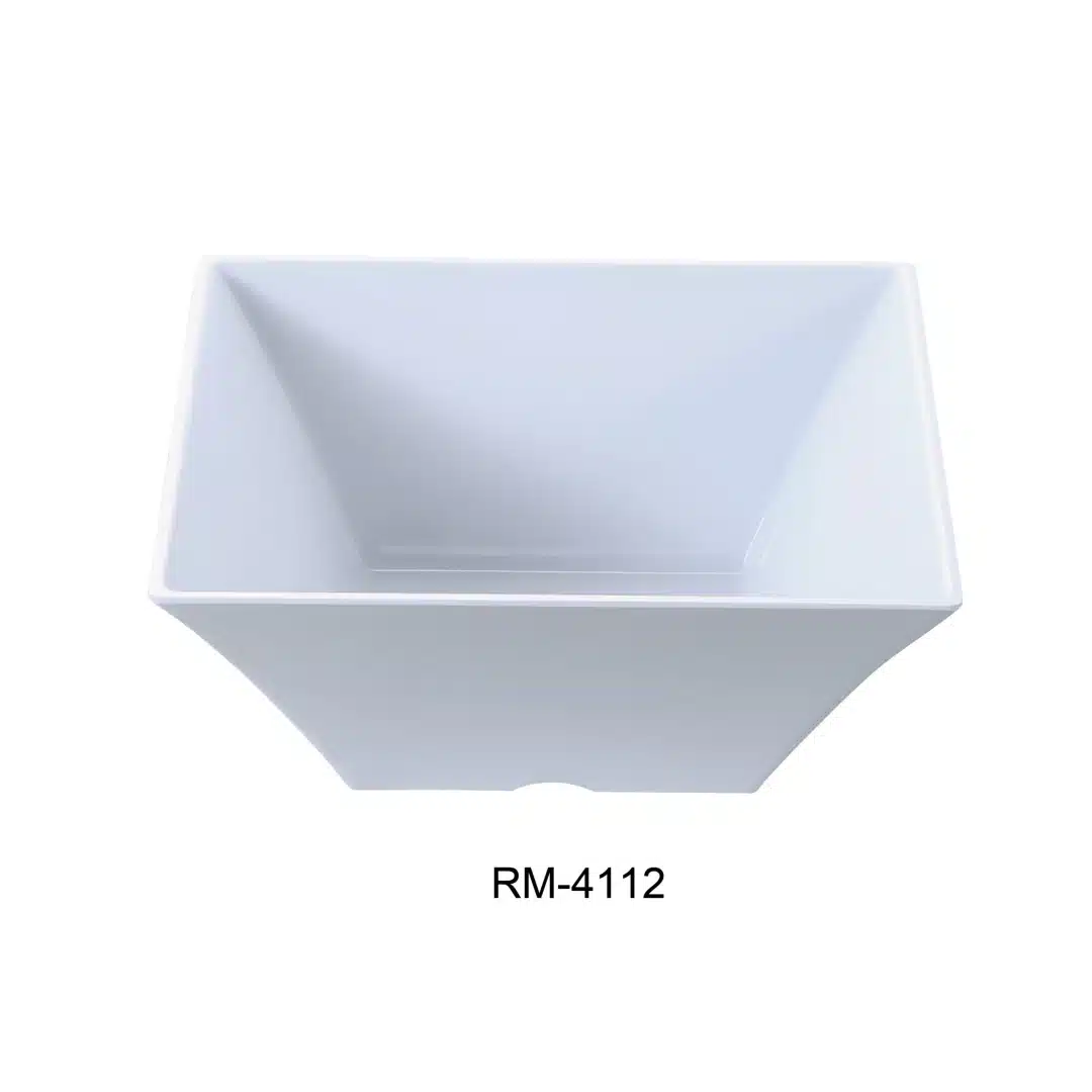 Yanco RM-4112 Rome 12" Square Bowl, 8 Qt Capacity, 5.5" Height, Melamine, White Color, Pack of 6