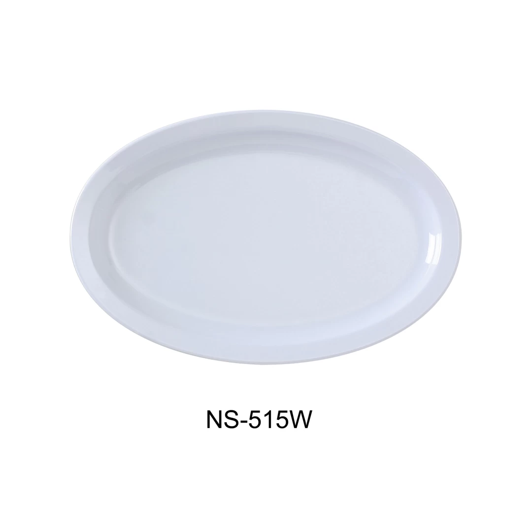 Yanco NS-515W Nessico Oval Platter With Narrow Rim, 13.25" Length, 9.5" Width, Melamine, White Color, Pack of 12
