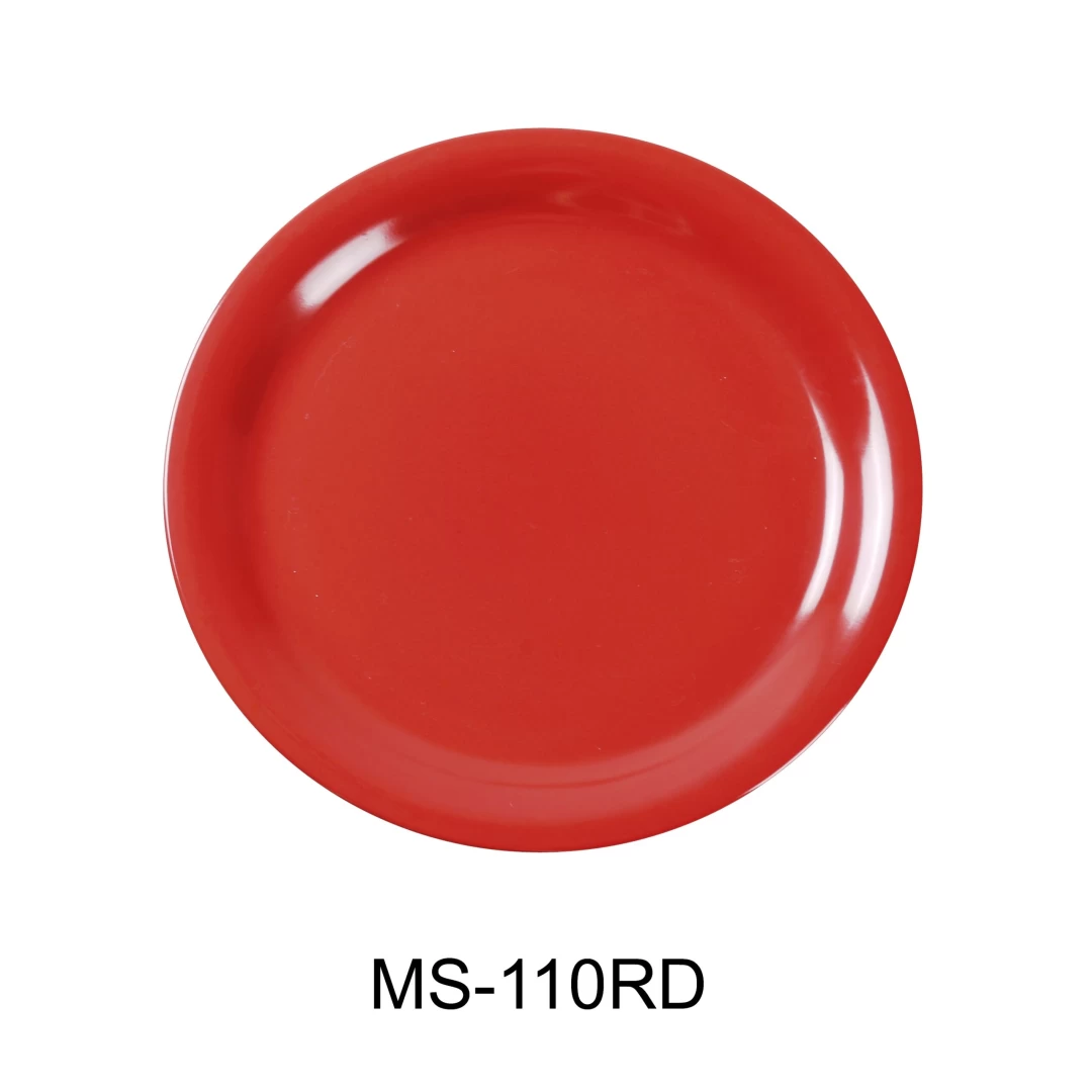 Yanco MS-110RD Mile Stone Narrow Rim Round Plate, 10.5" Diameter, Melamine, Orange Red Color, Pack of 24