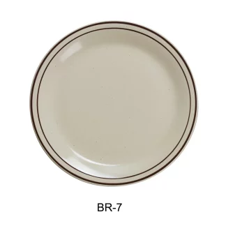 Yanco BR-7 Brown Speckled Plate, 7.25" Diameter, China, American White Color, Pack of 36