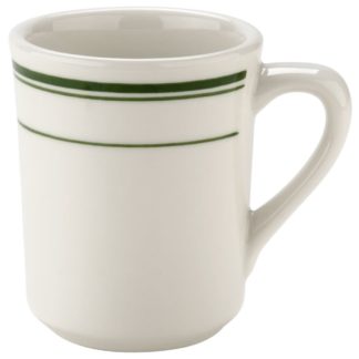 Yanco GB-17 Green Band Coffee/Tea Mug, 7 Oz Capacity, 3 " Diameter, 3.625" Height, China, American White Color, Pack of 36