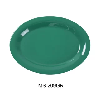Yanco MS-209GR Mile Stone Oval Platter, 9.5" Length, 7.25" Width, Melamine, Green Color, Pack of 24