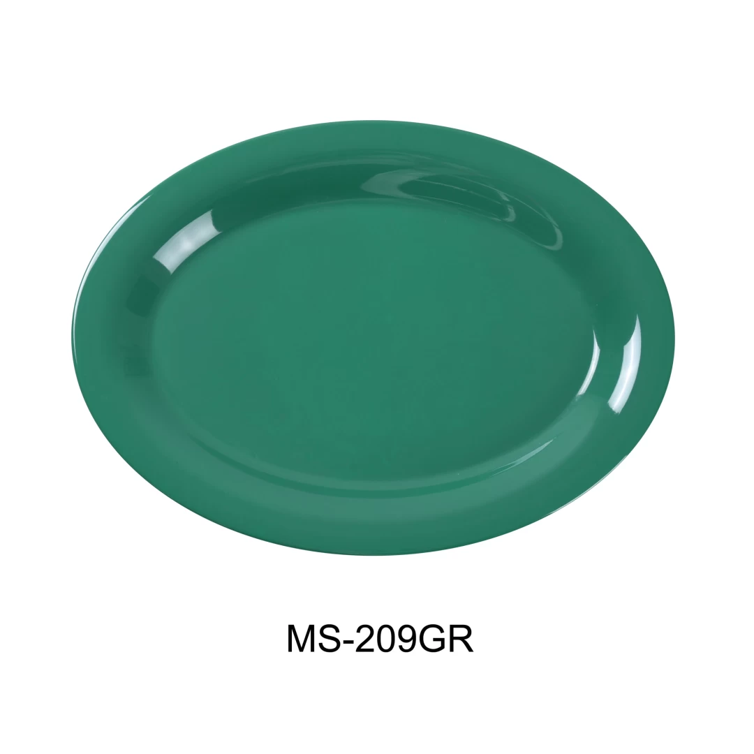 Yanco MS-209GR Mile Stone Oval Platter, 9.5" Length, 7.25" Width, Melamine, Green Color, Pack of 24