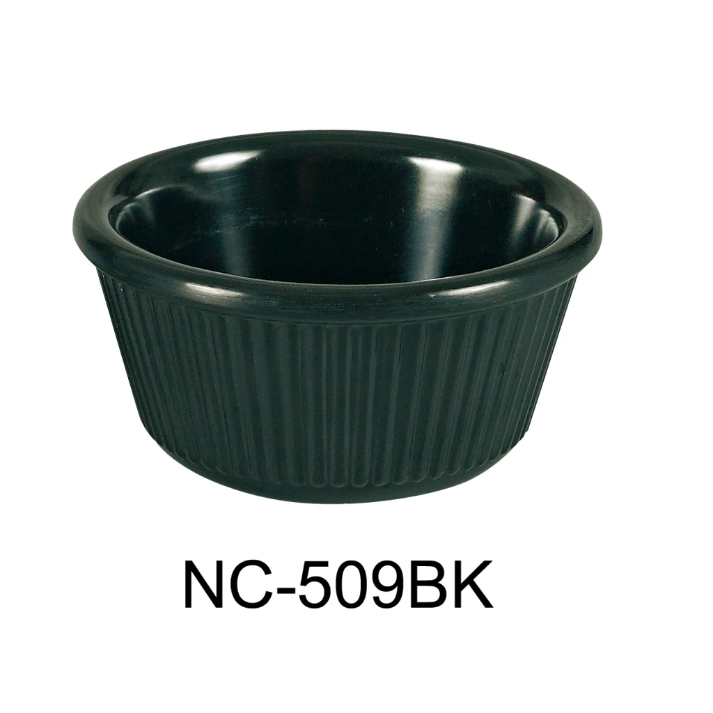 Yanco NC-509BK Fluted Ramekin, 2 Oz Capacity, 1.375" Height, 3" Diameter, Melamine, Black Color, Pack of 72