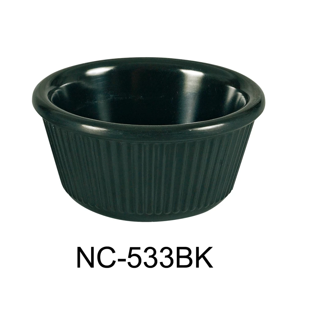 Yanco NC-533BK Fluted Ramekin, 4 Oz Capacity, 1.5" Height, 3.75" Diameter, Melamine, Black Color, Pack of 72