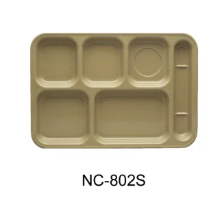 Yanco NC-802S Compartment Collection 6-Compartment Plate, Right Hand, 14" Length, 10" Width, Melamine, Sand Color, Pack of 12