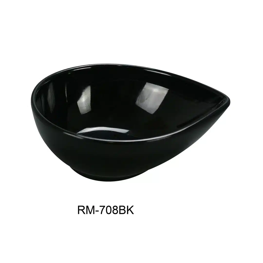 Yanco RM-708BK Rome Water Drop Shape Bowl, 26 Oz Capacity, 8" Length, 6" Width, 2.75" Height, Melamine, Black Color, Pack of 48