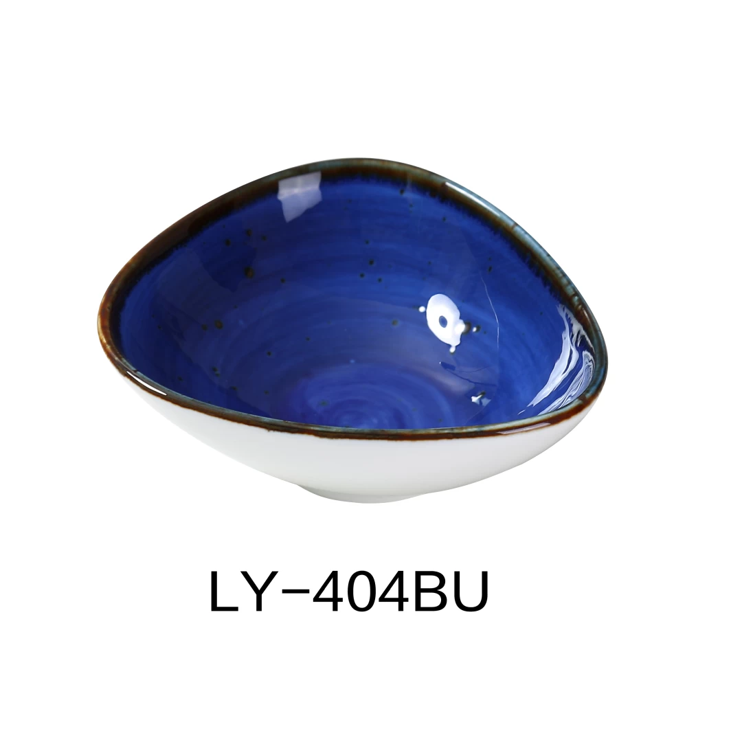 Yanco LY-404BU Lyon 4.75" Triangle Sauce Bowl 5 Oz, Reactive Glaze, Blue Color, Pack of 36
