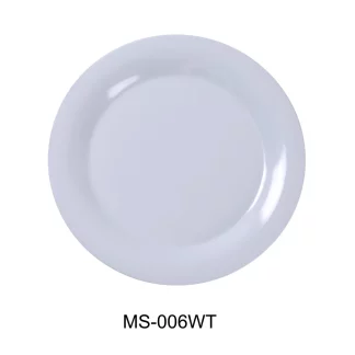 Yanco MS-006WT Mile Stone Wide Rim Round Plate, 6.5" Diameter, Melamine, White Color, Pack of 48