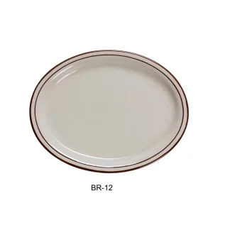 Yanco BR-12 Brown Speckled Platter, 9.5" Length, 7.5" Width, China, American White Color, Pack of 24