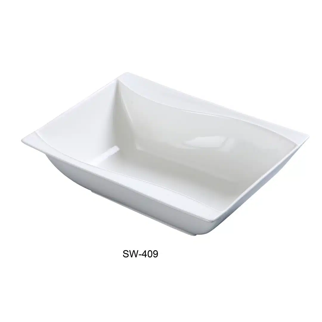 Yanco SW-409 Rectangular Bowl, 25 Oz, 9" Length X 6.5" Width, Porcelain, Bone White, Pack of 12