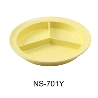 Yanco NS-701Y Nessico 3-Compartment Deep Plate, 8.75" Diameter, Melamine, Yellow Color, Pack of 24