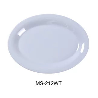 Yanco MS-212WT Mile Stone Oval Platter, 12" Length, 9" Width, Melamine, White Color, Pack of 12