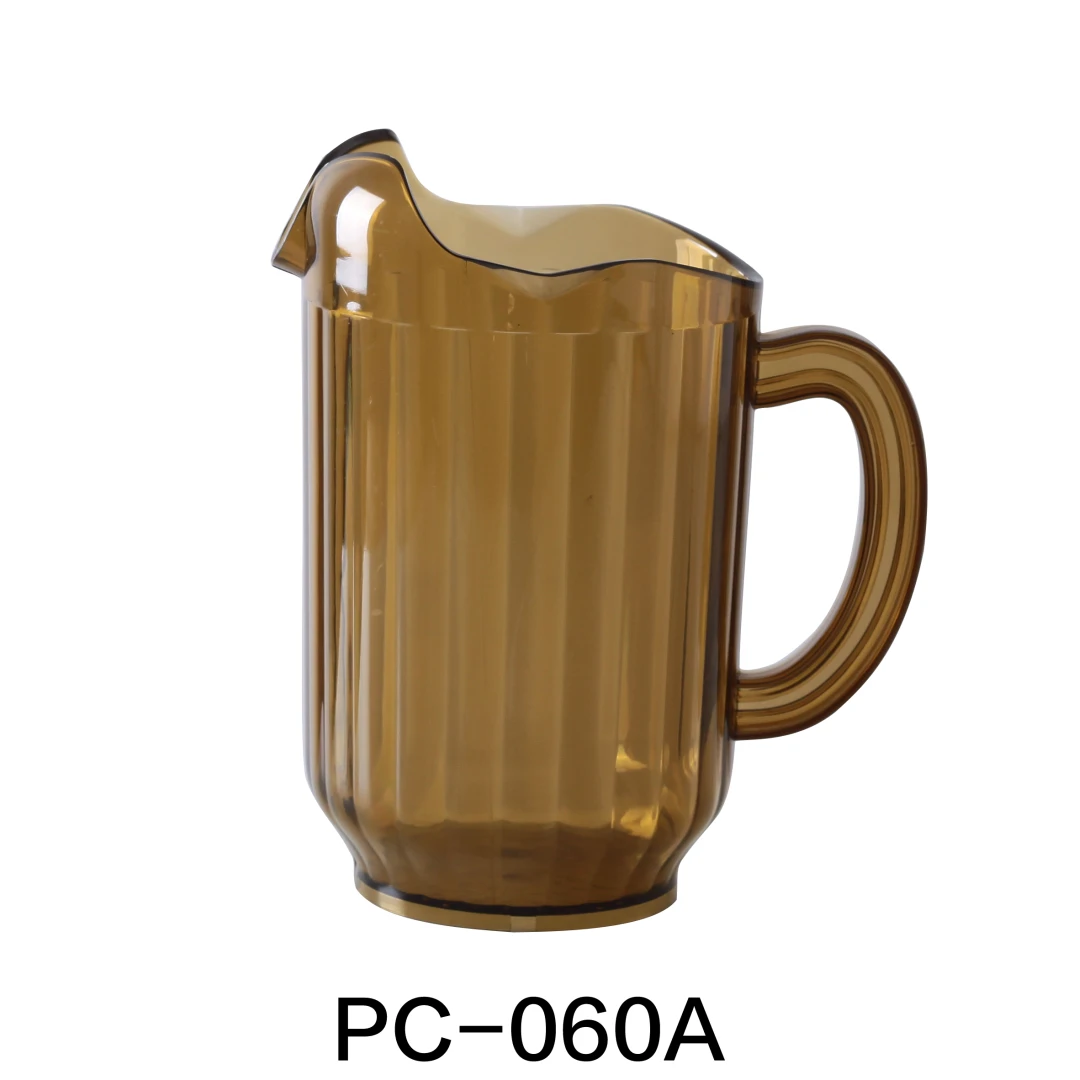 Yanco PC-060A 3-Spout Pitcher, 60 Oz Capacity, 8.25" Height, 5" Diameter, Plastic, Amber Color, Pack of 12