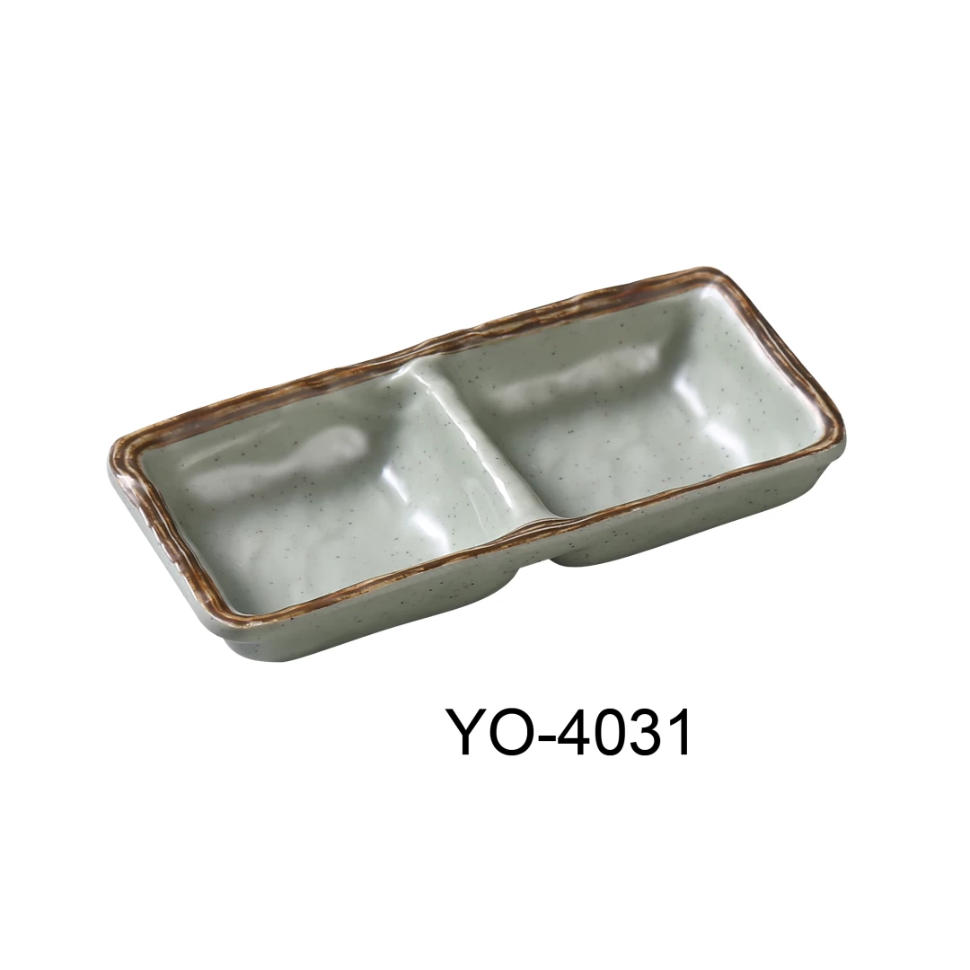 Yanco YO-4031 Yoto 6" X 2 3/4" X 3/4" Double Sauce Dish 5 Oz Each, Melamine, Matte Finish, Pack of 48