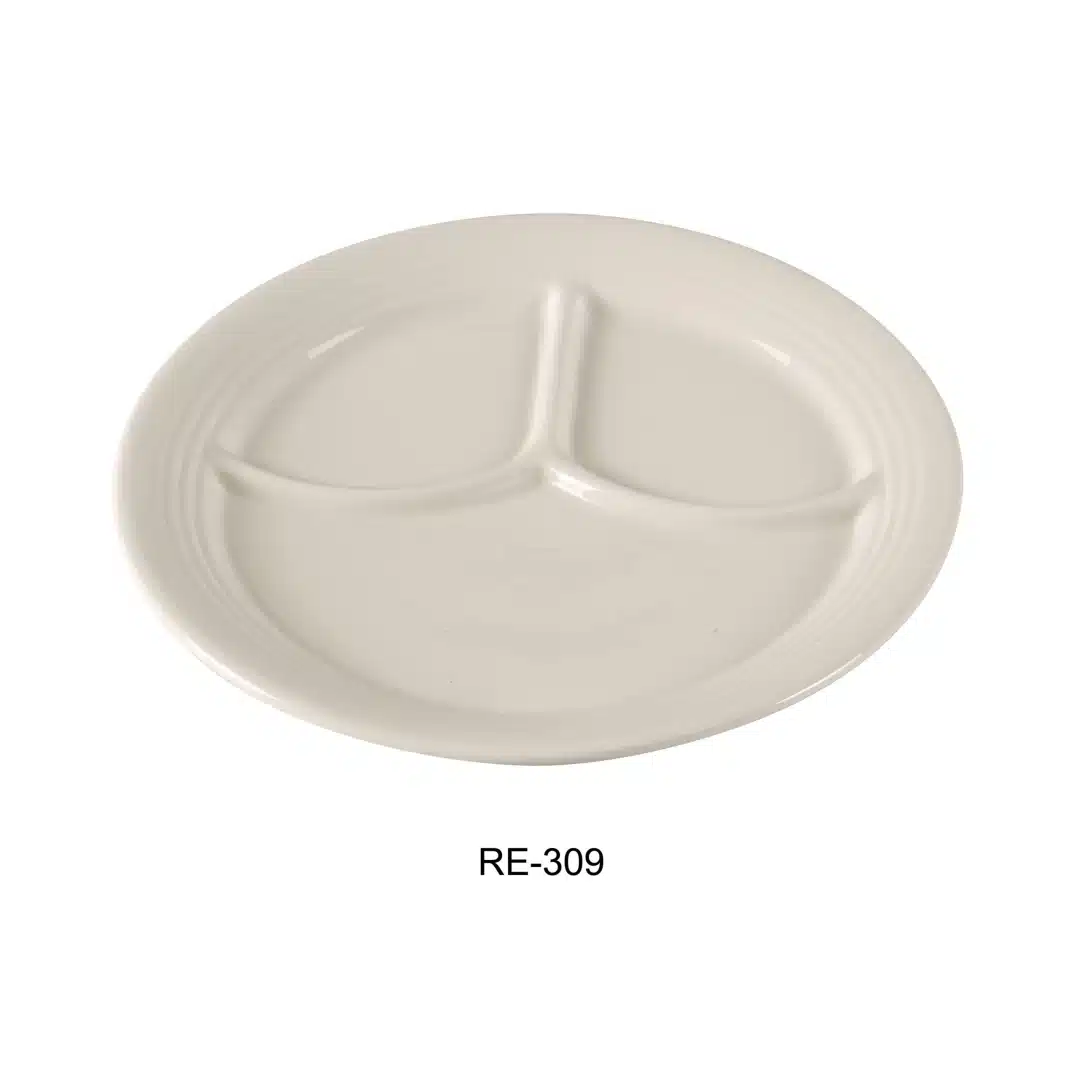 Yanco RE-309 Recovery Compartment Plate, 22 Oz Capacity, 9.5" Diameter, China, American White Color, Pack of 24