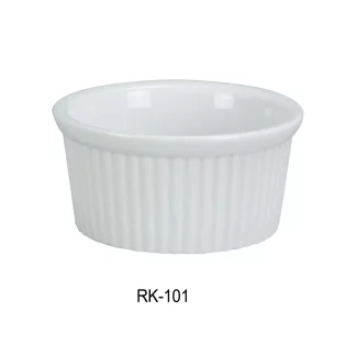 Yanco RK-101 Ramekin, Fluted, 1 Oz Capacity, 2.25" Diameter, 1" Height, Porcelain, Super White Color, Pack of 72