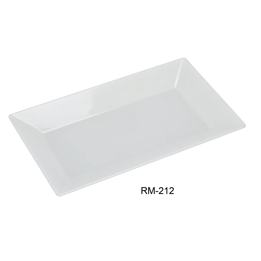 Yanco RM-212 Rome Rectangular Plate, 12" Length, 7.5" Width, Melamine, White Color, Pack of 24