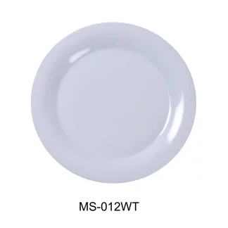 Yanco MS-012WT Mile Stone Wide Rim Round Plate, 12" Diameter, Melamine, White Color, Pack of 12
