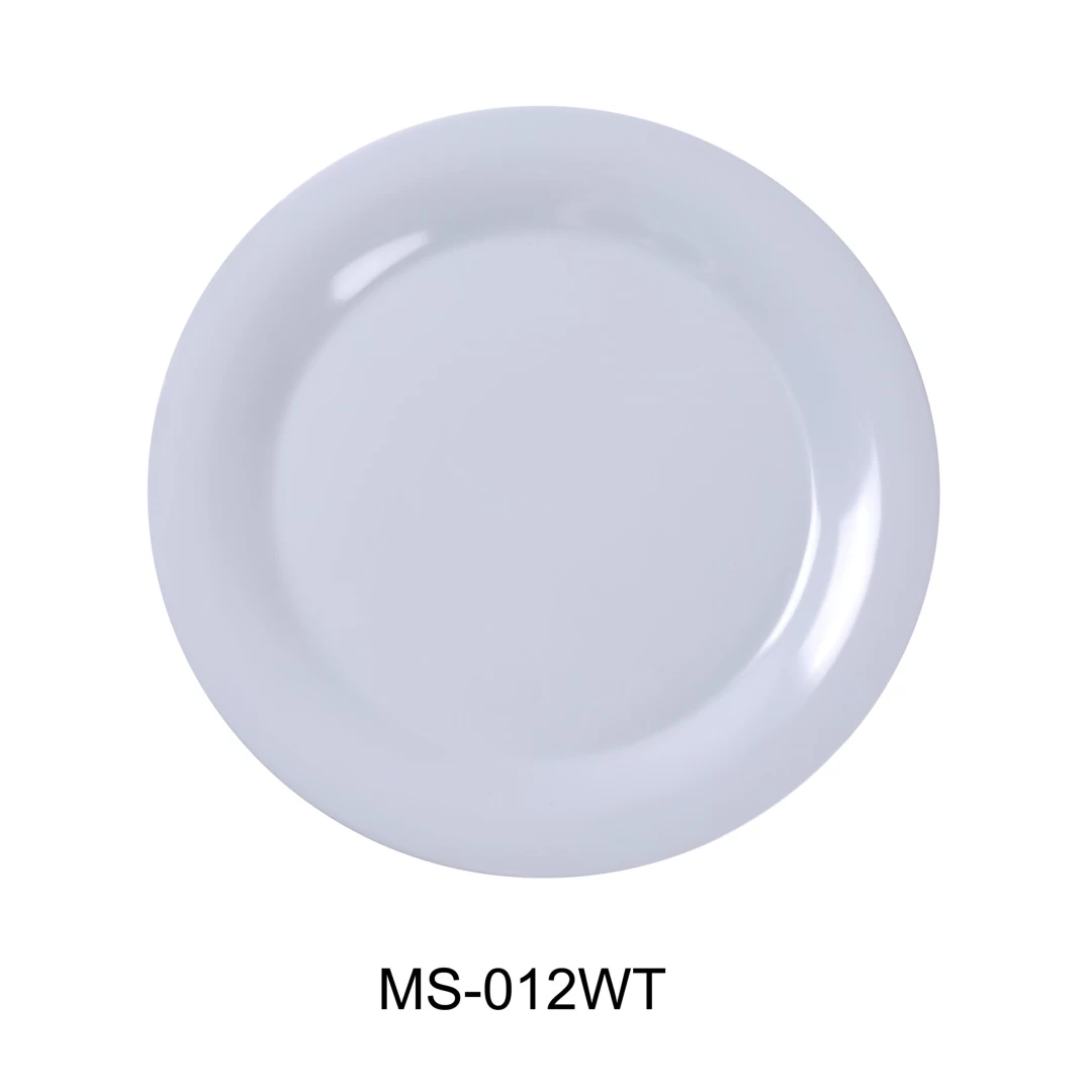 Yanco MS-012WT Mile Stone Wide Rim Round Plate, 12" Diameter, Melamine, White Color, Pack of 12