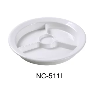 Yanco NC-511I Compartment Collection 3-Compartment Plate With Cup Holder, 9" Diameter, Melamine, Ivory Color, Pack of 24