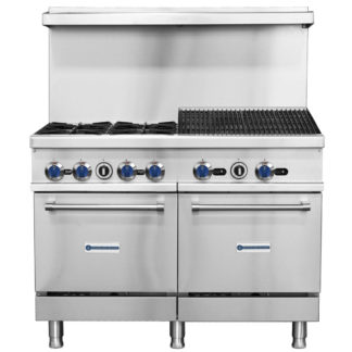 Standard Range SR-R48-24CB-LP 48" Liquid Propane Commercial Range with 4 Burners, 24" Char-Broiler Top, 2 Ovens - 256,000 BTU