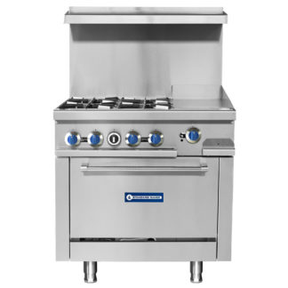 Standard Range SR-R36-12MG-NG 36" Natural Gas Commercial Range with 2 Burner, 12" Griddle, 1 Oven - 153,000 BTU