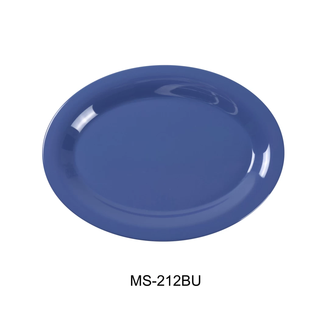 Yanco MS-212BU Mile Stone Oval Platter, 12" Length, 9" Width, Melamine, Bule Color, Pack of 12