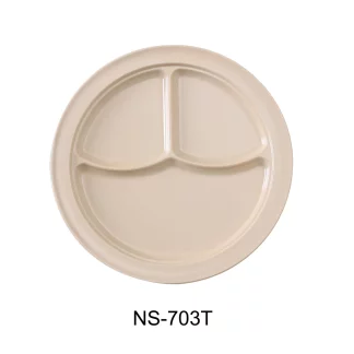 Yanco NS-703T Nessico 3-Compartment Plate, 10.875" Diameter, Melamine, Tan Color, Pack of 24