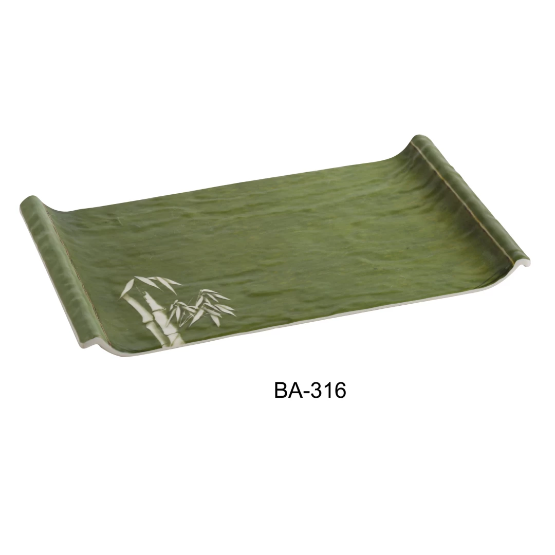 Yanco BA-316 Bamboo Style Collection, 16" X 9" Display Plate, 1.5" Height, Melamine, Pack of 12